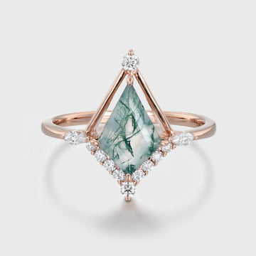 Kite cut Moss Agate Gold Engagement Ring