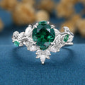 Vintage Round cut Lab Emerald Wedding Bridal set