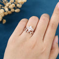 1.0Carat Marquise cut Moissanite Engagement Ring Cluster Diamonds Rose Gold Wedding Bridal Set