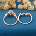1.0Carat Marquise cut Moissanite Engagement Ring Cluster Diamonds Rose Gold Wedding Bridal Set