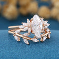 1.0Carat Marquise cut Moissanite Engagement Ring Cluster Diamonds Rose Gold Wedding Bridal Set