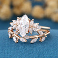 1.0Carat Marquise cut Moissanite Engagement Ring Cluster Diamonds Rose Gold Wedding Bridal Set