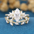 1.0Carat Marquise cut Moissanite Engagement Ring Cluster Diamonds Rose Gold Wedding Bridal Set