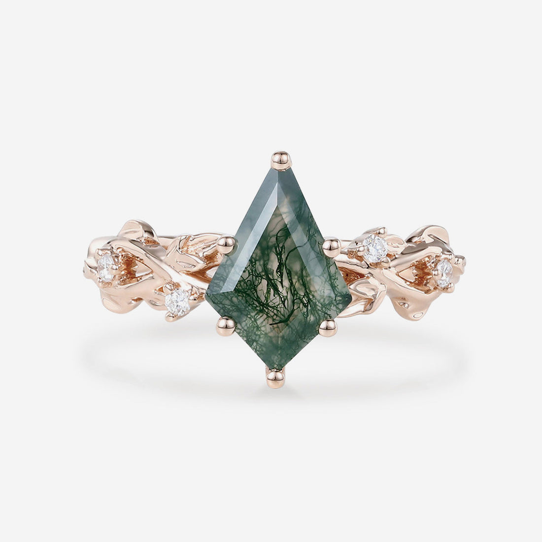 Kite Cut Natural Green Moss Agate Cluster Engagement Ring (Copy)