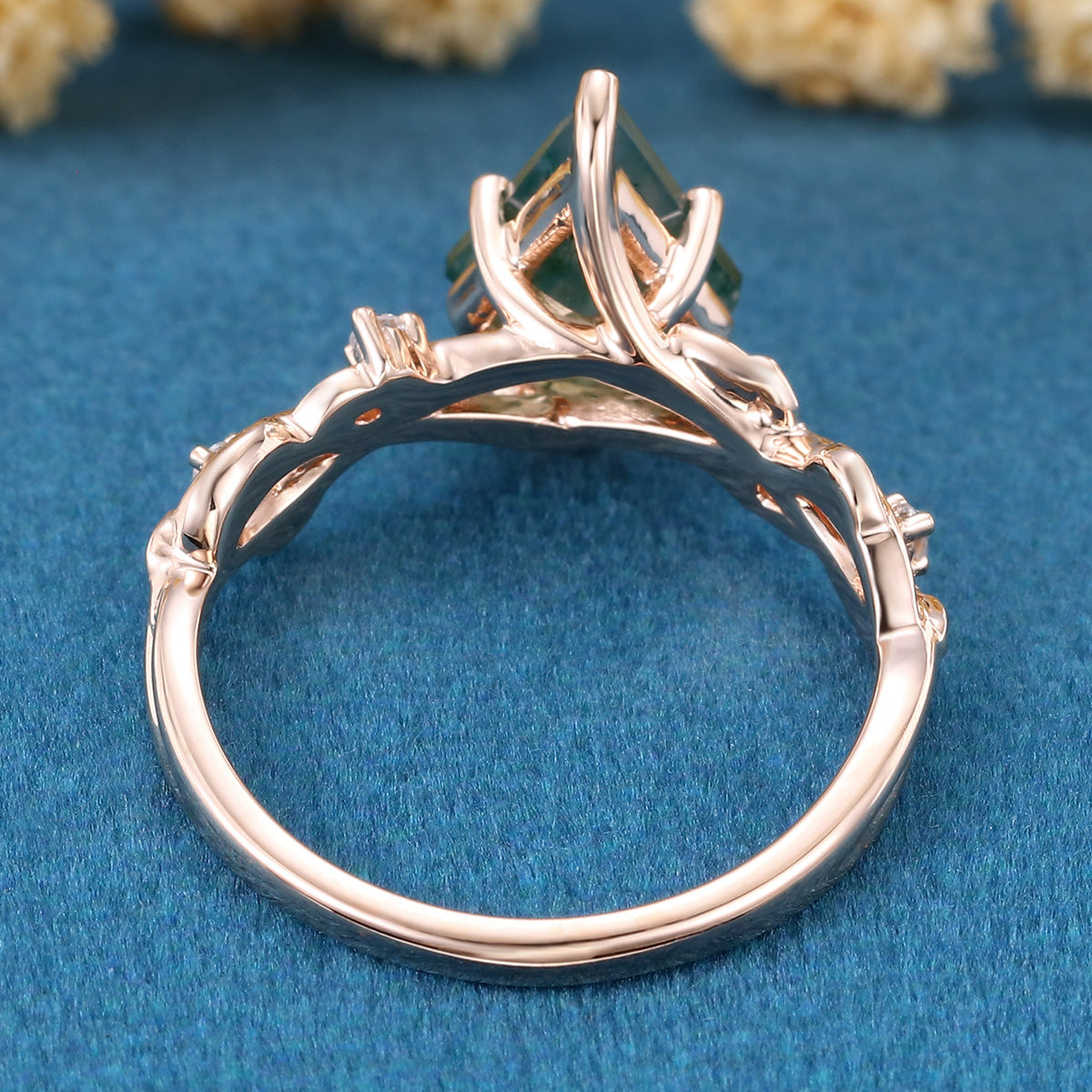 Kite Cut Natural Green Moss Agate Cluster Engagement Ring (Copy)