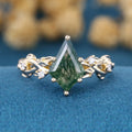 Kite Cut Natural Green Moss Agate Cluster Engagement Ring (Copy)