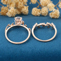 1.2Carat Oval cut Moissanite Leaf Diamonds Rose Gold Wedding Bridal Set