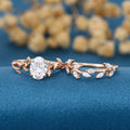 1.2Carat Oval cut Moissanite Leaf Diamonds Rose Gold Wedding Bridal Set