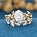 1.2Carat Oval cut Moissanite Leaf Diamonds Rose Gold Wedding Bridal Set