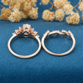 1.2Carat Pear cut Moissanite Engagement Ring Cluster Diamonds Rose Gold Wedding Bridal Set