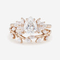 1.2Carat Pear cut Moissanite Engagement Ring Cluster Diamonds Rose Gold Wedding Bridal Set