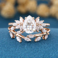 1.2Carat Pear cut Moissanite Engagement Ring Cluster Diamonds Rose Gold Wedding Bridal Set