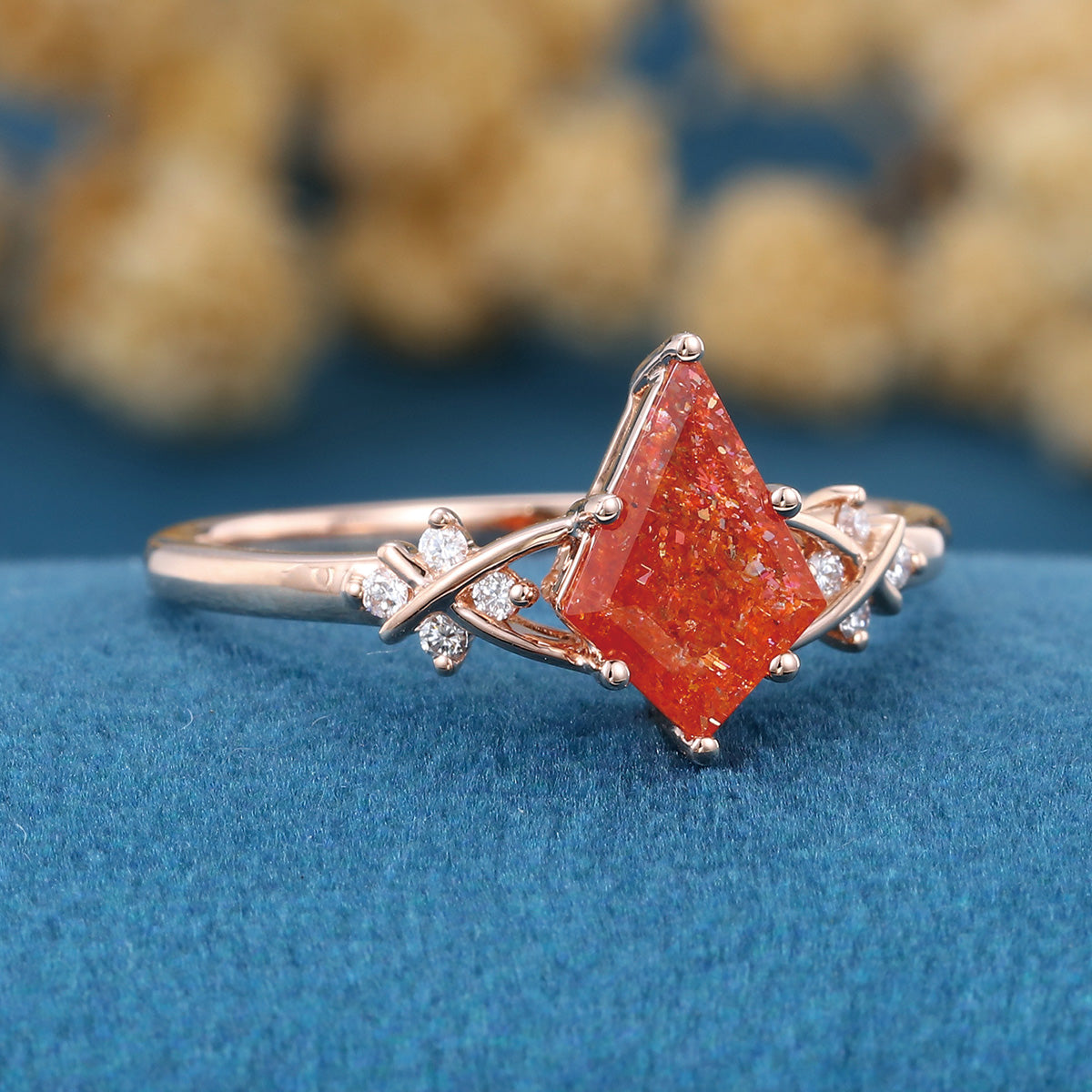 1.5Carat Kite Cut Sun Stone Cluster Engagement Ring