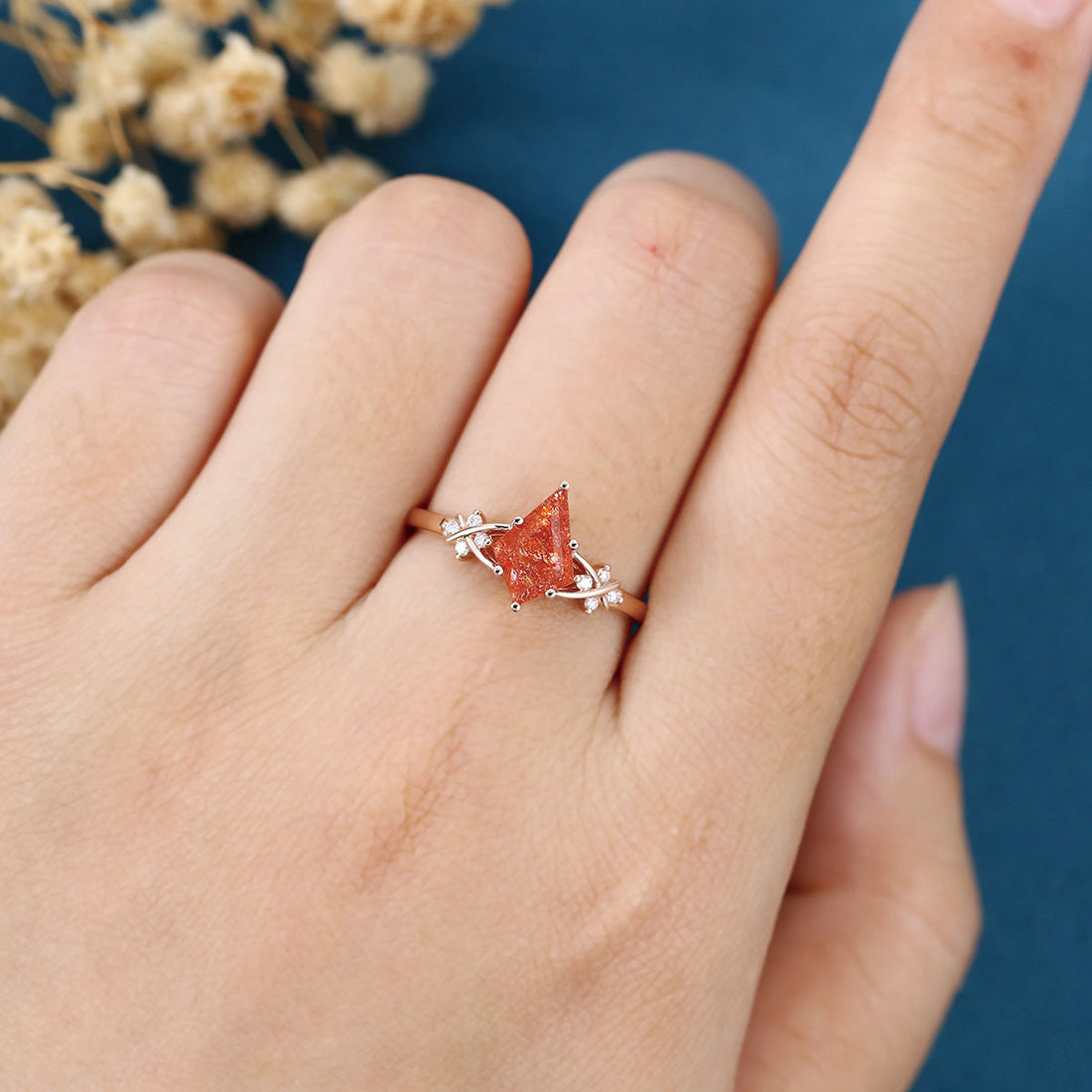 1.5Carat Kite Cut Sun Stone Cluster Engagement Ring
