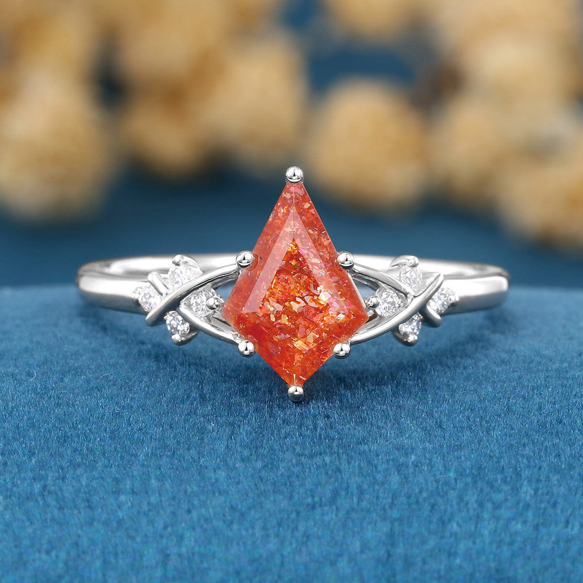 1.5Carat Kite Cut Sun Stone Cluster Engagement Ring