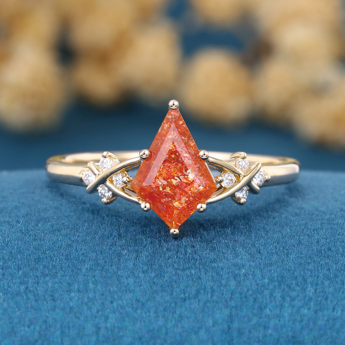 1.5Carat Kite Cut Sun Stone Cluster Engagement Ring