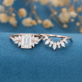 1.6 Carat Vintage Emerald cut Moissanite Cluster Engagement Ring Set