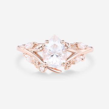 Nature Inspired Pear cut Moissanite Engagement Ring