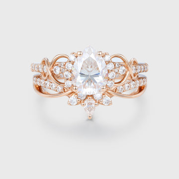 Pear cut Moissanite Engagement ring Bridal Set