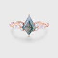 1.4Carat Kite Cut Natural Green Moss Agate Cluster Engagement Ring