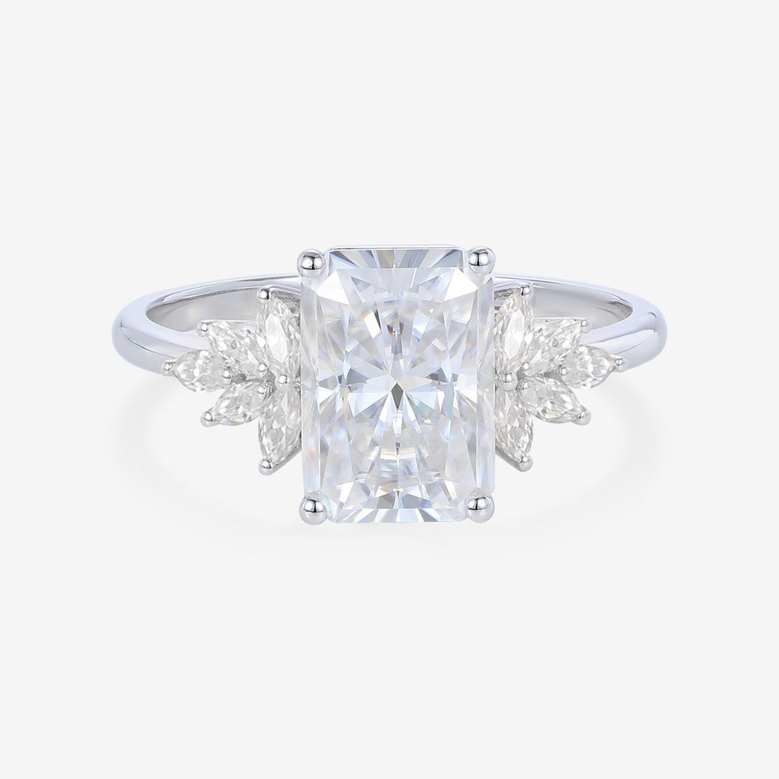 Radiant cut Moissanite Cluster Engagement Ring
