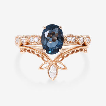 1.6Carat Oval cut London Blue Topaz Engagement ring Bridal Set