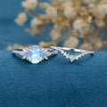 1.5 Carat Oval cut Moonstone Cluster Engagement ring Bridal Set