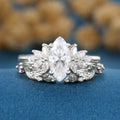Marquise cut Moissanite Engagement ring +Moss agate Wedding Bridal set