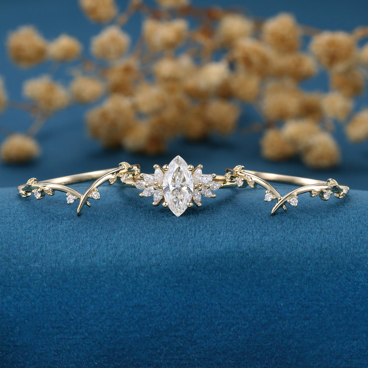 1.0Carat Marquise cut Lab-Grown Diamond Cluster Wedding Bridal set