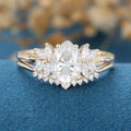Pear cut Moissanite Cluster Engagement ring Bridal Set
