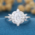 Oval cut Moissanite Cluster Engagement ring