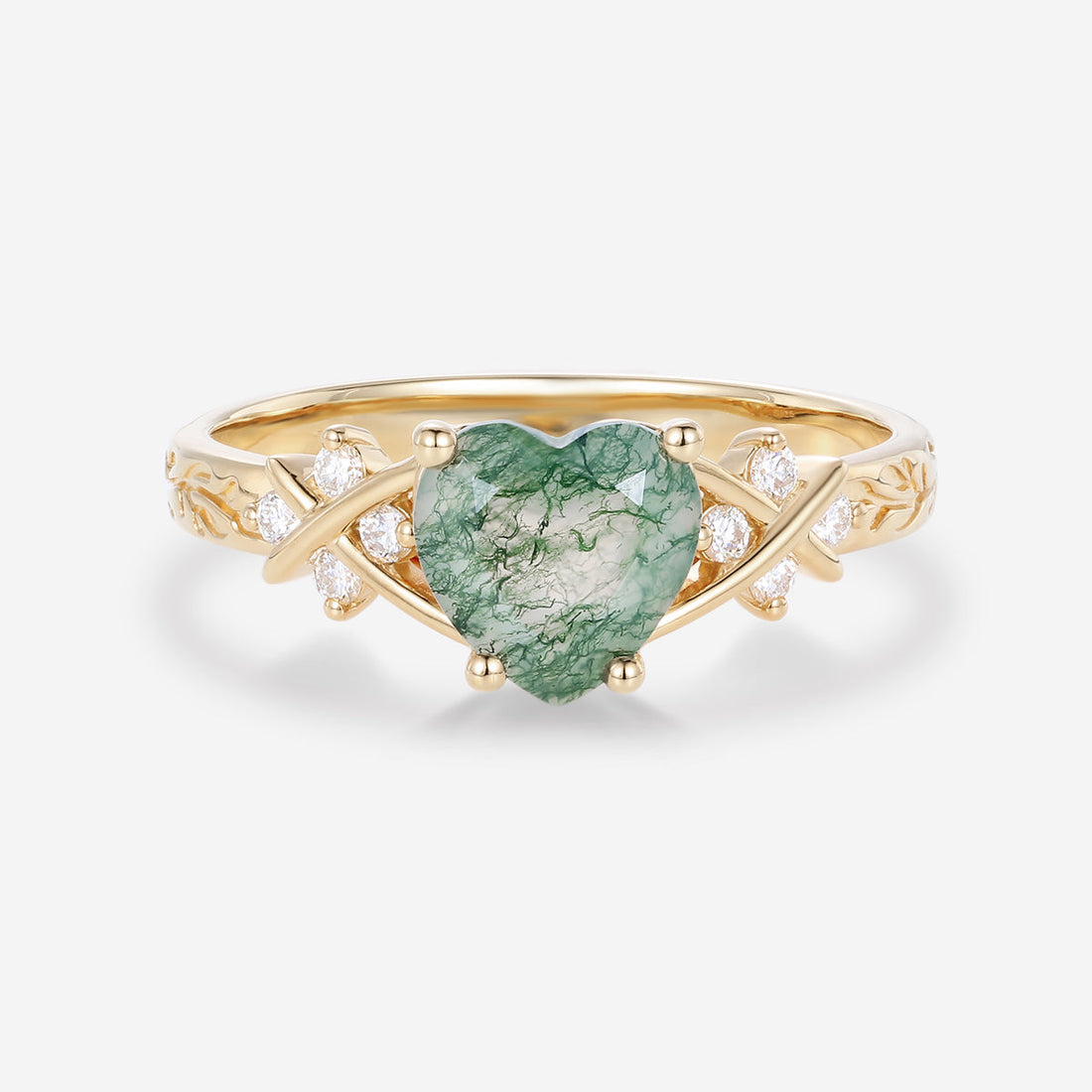 Heart cut Moss Agate Engagement ring