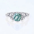 Nature Inspired Round cut Moss Agate Leaf Gold Engagement Ring