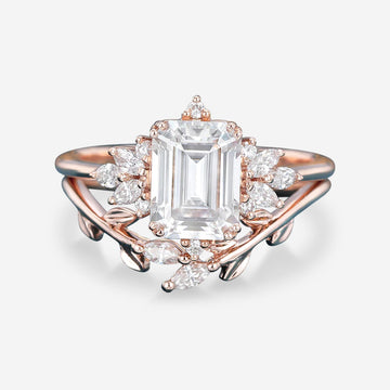 1.7Carat Emerald cut Moissanite cluster Engagement Bridal Set