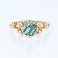 Nature Inspired Round cut Moss Agate Leaf Gold Engagement Ring