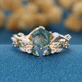 Nature Inspired Hexagon Cut Moss Agate Engagement Ring set