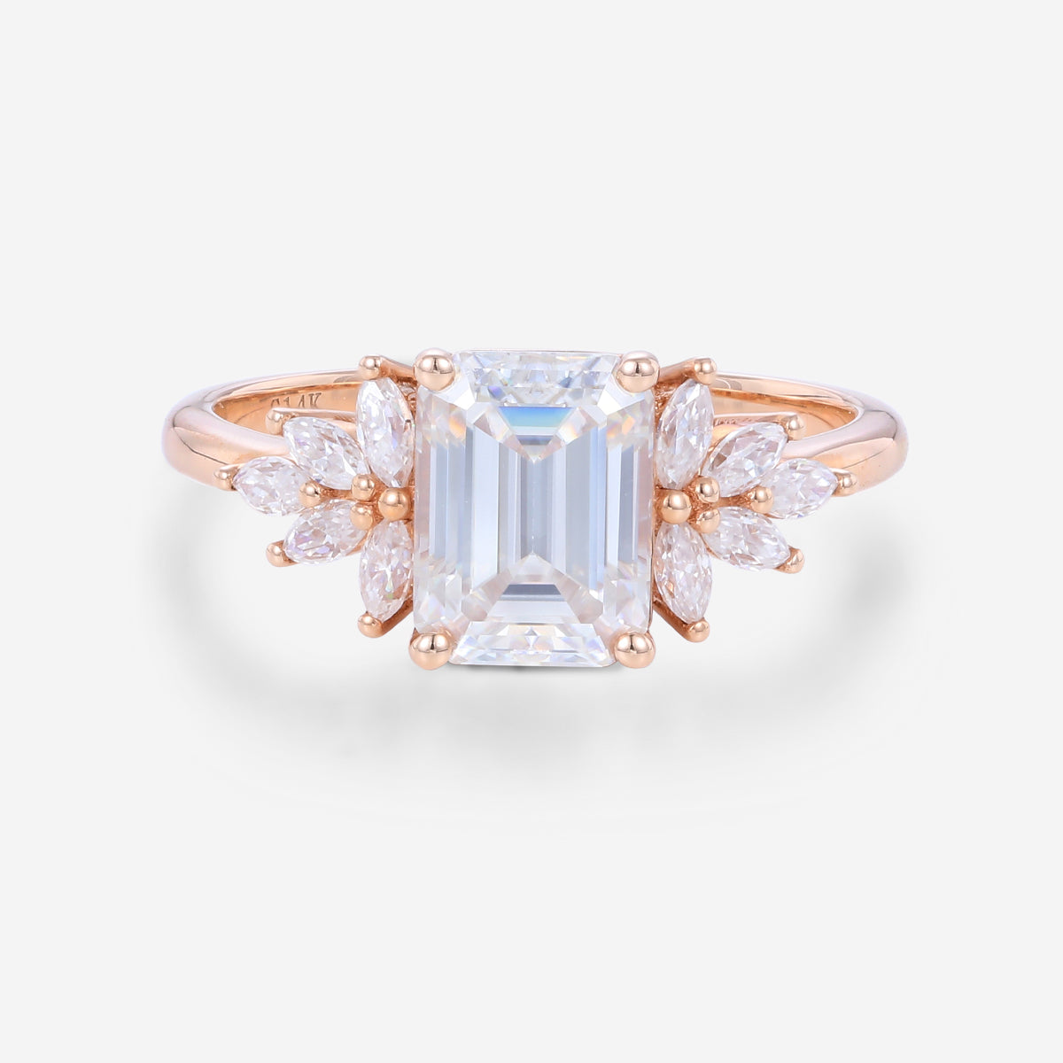 1.75 Carat Emerald cut Moissanite Cluster Engagement ring for Women