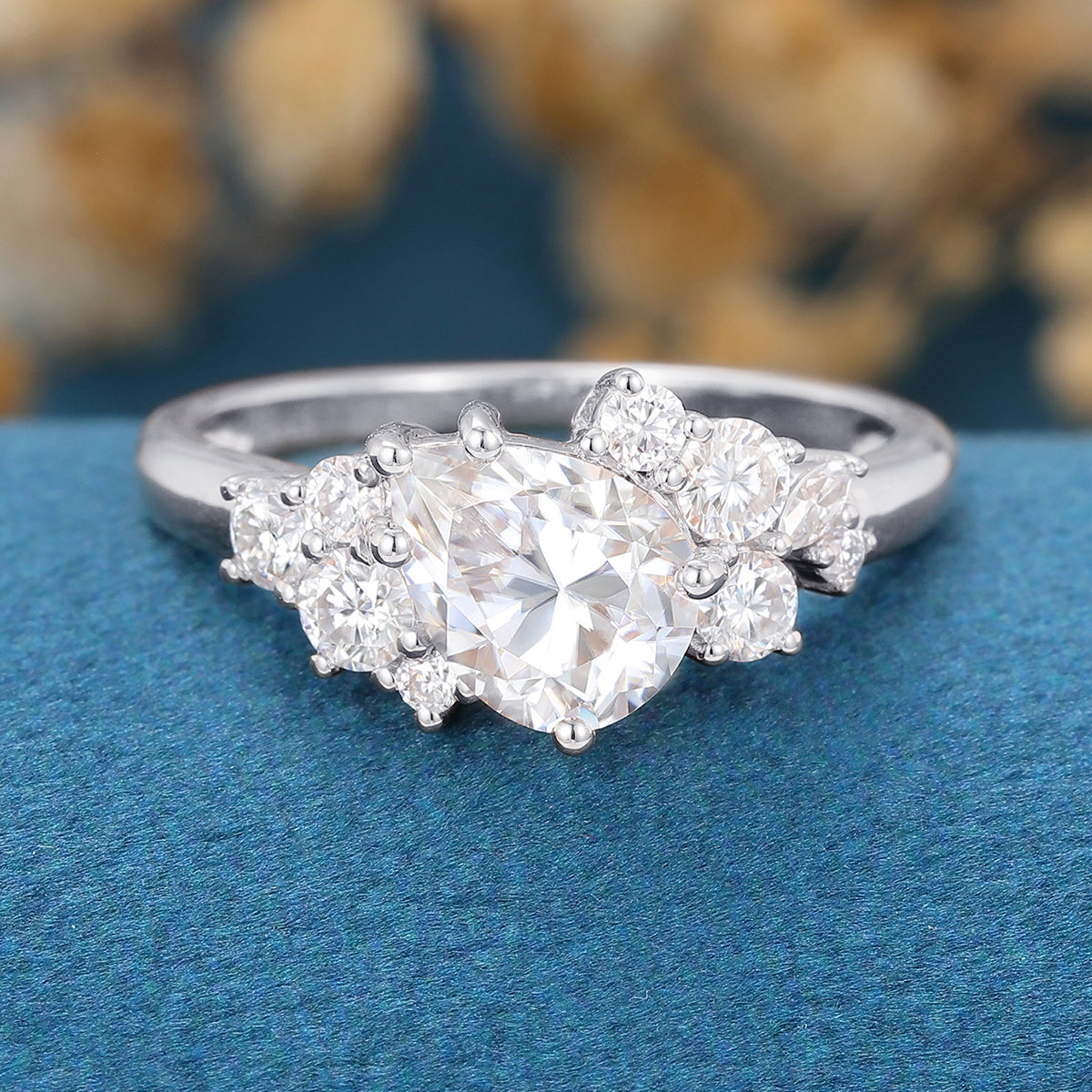 1.25 Carat Vintage Pear shaped Moissanite Cluster Engagement Ring