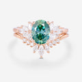 1.4Carat Oval Green Moissanite Cluster Engagement ring Bridal Set