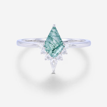 Kite Cut Natural Green Moss Agate Cluster Engagement Ring