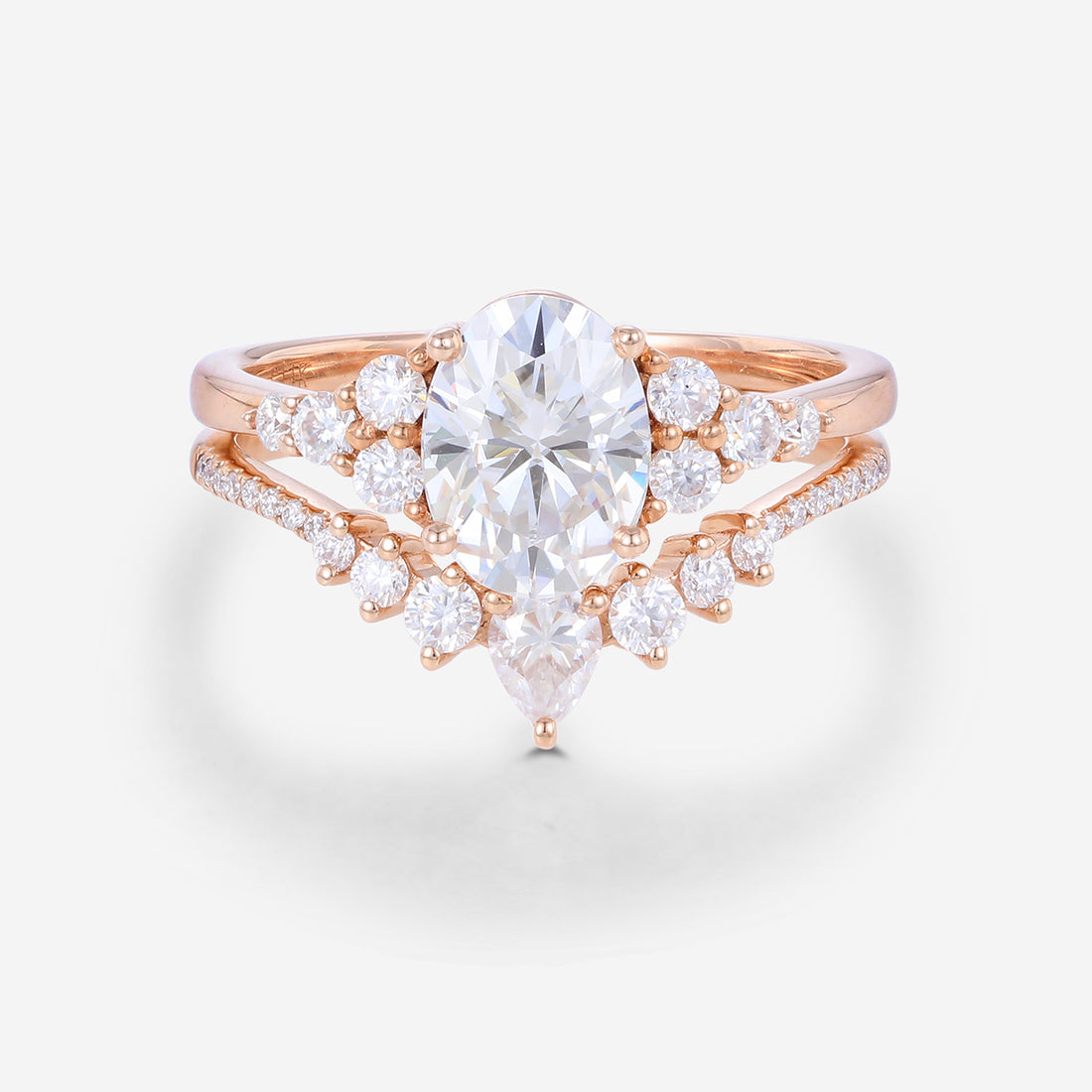 2PCS Oval Moissanite Cluster Engagement ring Bridal Set