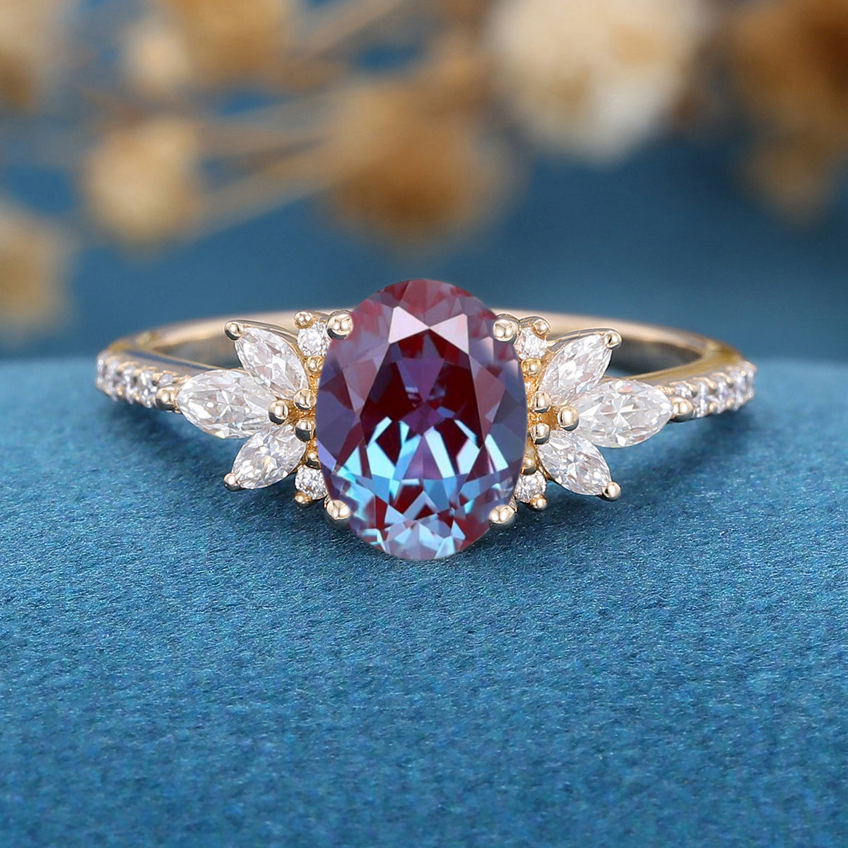 1.5Carat Oval cut Alexandrite | Diamond Engagement ring