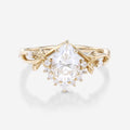 Nature Inspired Pear cut Moissanite Leaf Gold Engagement Ring
