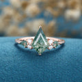 Kite cut Moss Agate Solid Gold Engagement Ring