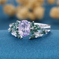 Vintage Oval cut Lavender Amethyst  + Moss agate Wedding Bridal Set
