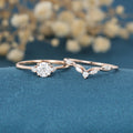 Round cut Moissanite Engagement ring White gold Diamond Wedding Bridal Set