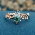 Nature Inspired Marquise cut Moss Agate Solid Gold Engagement Ring