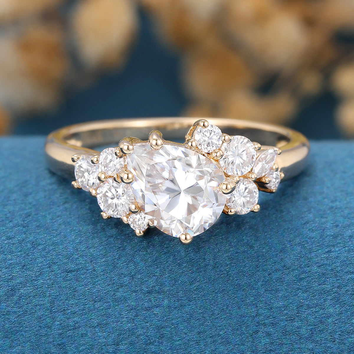 1.25 Carat Vintage Pear shaped Moissanite Cluster Engagement Ring