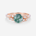 Round cut Moss Agate Matching Mossanite | Diamonds Gold Engagement Ring