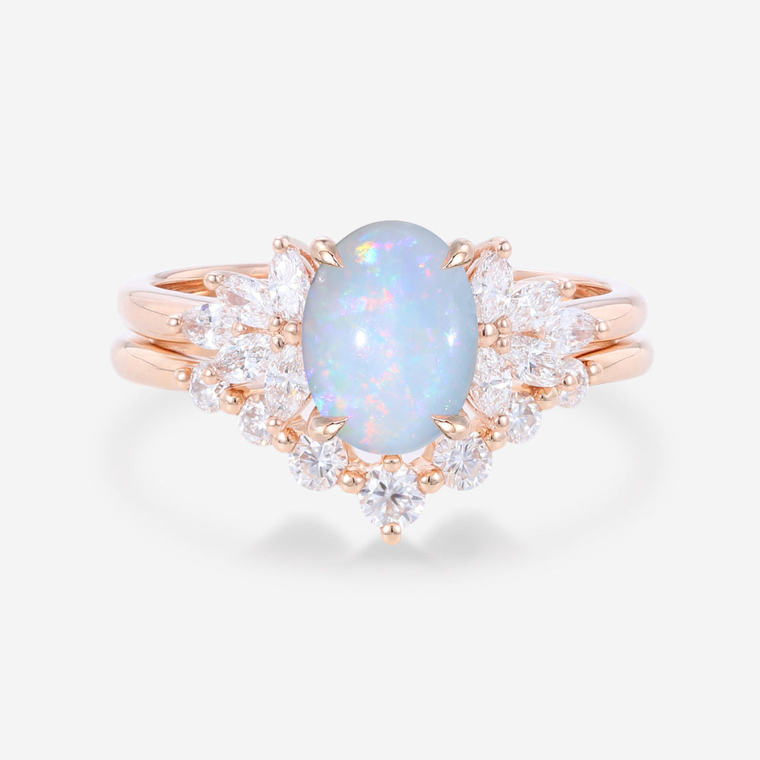 Oval cut Opal Engagement ring Bridal Set